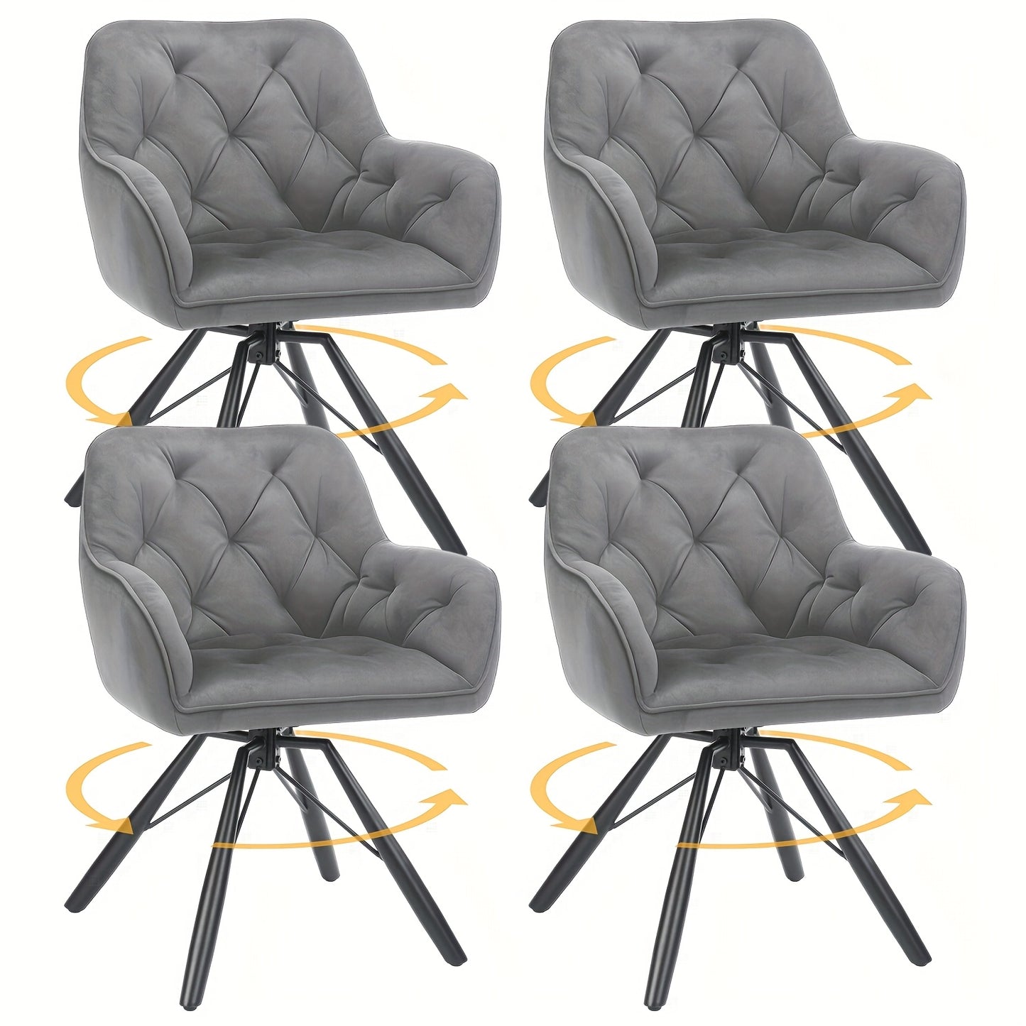 Draaibare Eetkamerstoelen – Eetkamerstoelen Set – Bureaustoelen Zonder Wielen – Comfortabele Stoelen – Stoelen Met Armleuningen – 360° Draaibaar – Fluwelen Bekleding – Metalen Poten – Grijs – Set Van 2