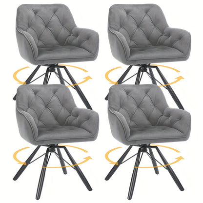 Draaibare Eetkamerstoelen – Eetkamerstoelen Set – Bureaustoelen Zonder Wielen – Comfortabele Stoelen – Stoelen Met Armleuningen – 360° Draaibaar – Fluwelen Bekleding – Metalen Poten – Grijs – Set Van 2