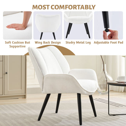 Mid-Century Armstoel – Accentstoel – Fauteuil – Leunstoel – Witte Lounge Stoel – Comfortabele Zitting – Stevige Metalen Poten