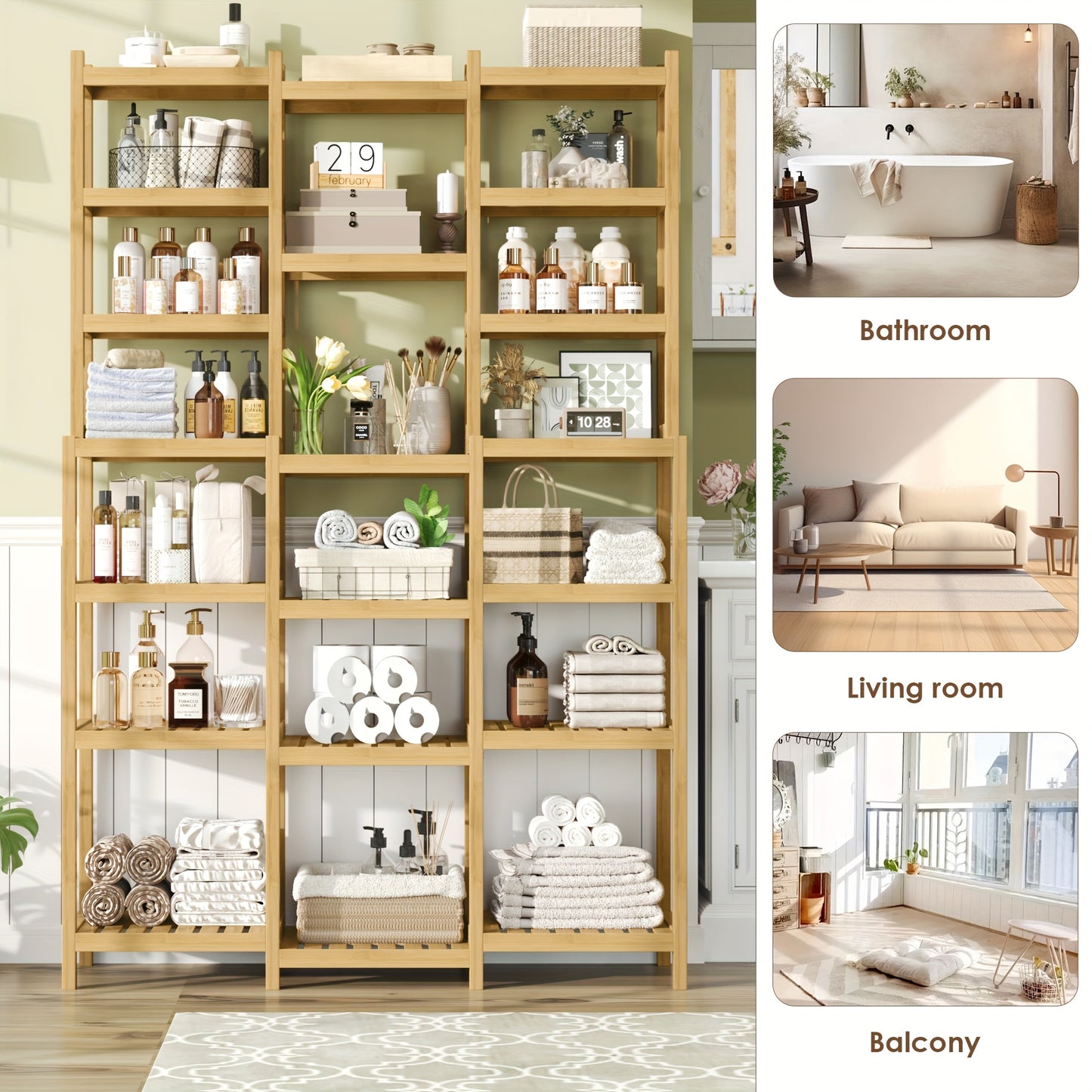 Bamboekast – Badkamermeubel – Opbergkast – Boekenkast – Plantenrek – Duurzaam Bamboe – Groot Formaat 105x30x160,7 cm