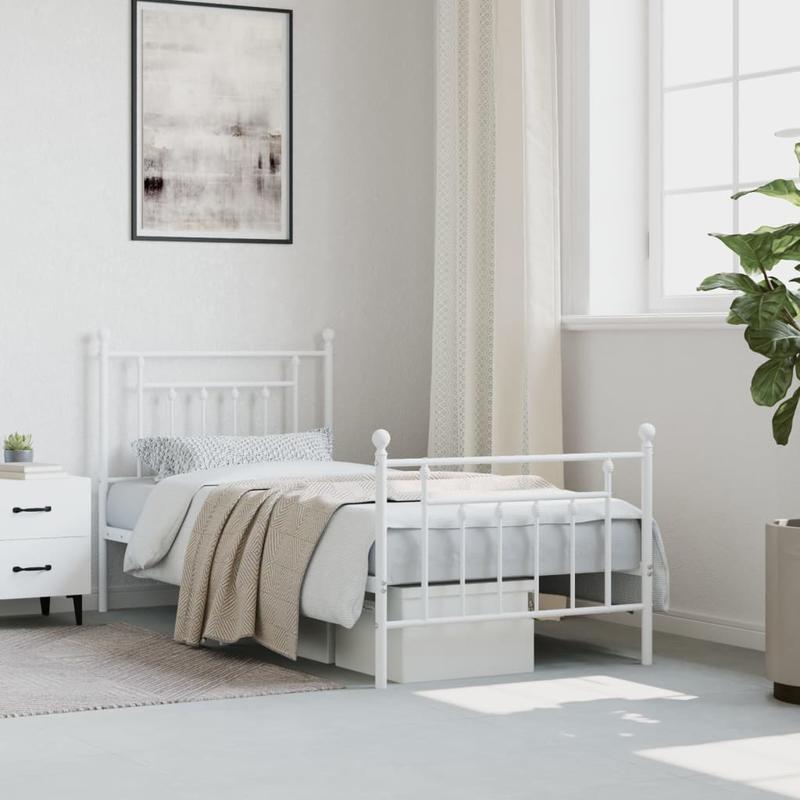 Bed Frame – Bedframe – Bedden – Slapen – Slaapkamermeubel – Metaal – Wit – 90x200 cm – Met Hoofdbord En Voetbord