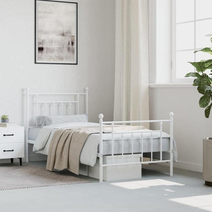 Bed Frame – Bedframe – Bedden – Slapen – Slaapkamermeubel – Metaal – Wit – 90x200 cm – Met Hoofdbord En Voetbord