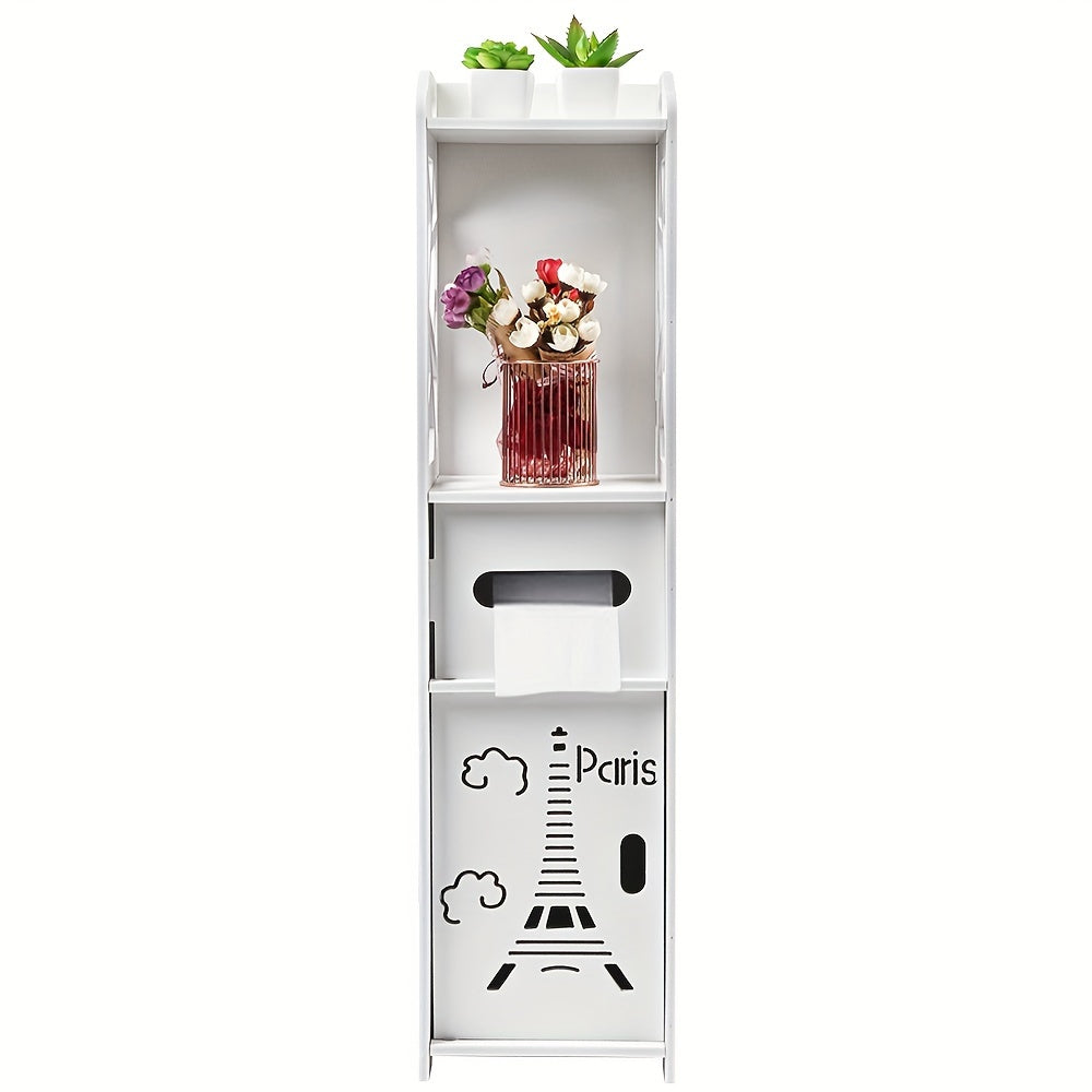 Compact Bathroom Shelf Cabinet 80cm Height | PVC Organizer For Small Spaces, 20x20cm Slim Design | Space-Saving (White, Easy-Clean Surface), Standing Shelf