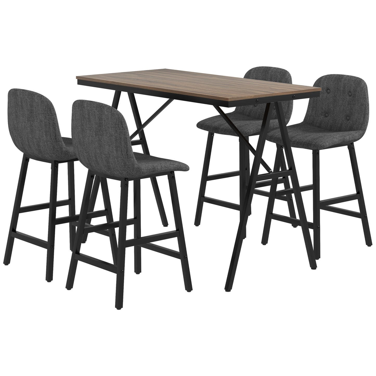 Eetkamer Set – Diningset – Tafel Met Stoelen – Eettafel Set – Stoelen Set – Donkergrijs – Button Tufting – Dikke Linnenlook Bekleding