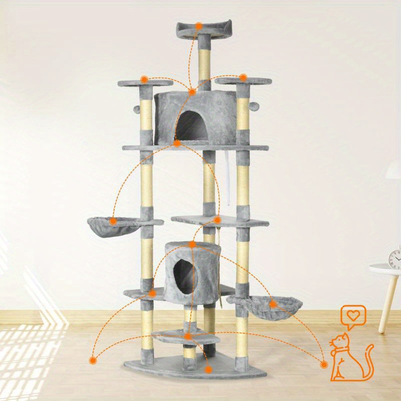 Krabpaal – Kattenboom – Kattenmeubel – Krabmeubel – Kattenhuis – XXL 200 cm Hoog – Imitatie Henneptouw – Geschikt Voor Meerdere Katten