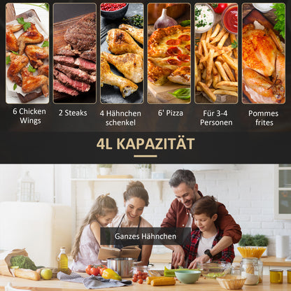 4L Heteluchtfriteuse – Airfryer – Luchtfriteuse – Friteuse Zonder Olie – Digitale Airfryer – 12 Voorinstellingen – Temperatuurinstelling 80-200°C – Antiaanbaklaag – Zwart