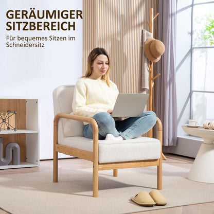 Fauteuil – Stoel – Relaxfauteuil – Loungestoel – Witte Gestoffeerde Fauteuil – Rubberwood Frame – Queen Anne Rugleuning – Foamgevulde Armleuningen – Eenvoudige Montage