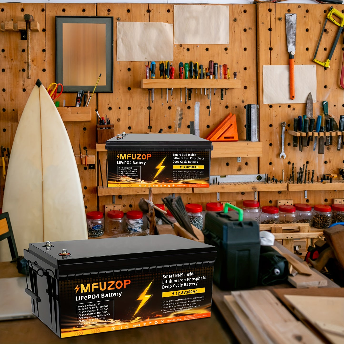 Lithium Accu – LiFePO4 Batterij – Loodaccu Vervanger – Bootaccu – Set van 2 - Camper Accu – 12V 300Ah – Onderhoudsvrij – Snelladen