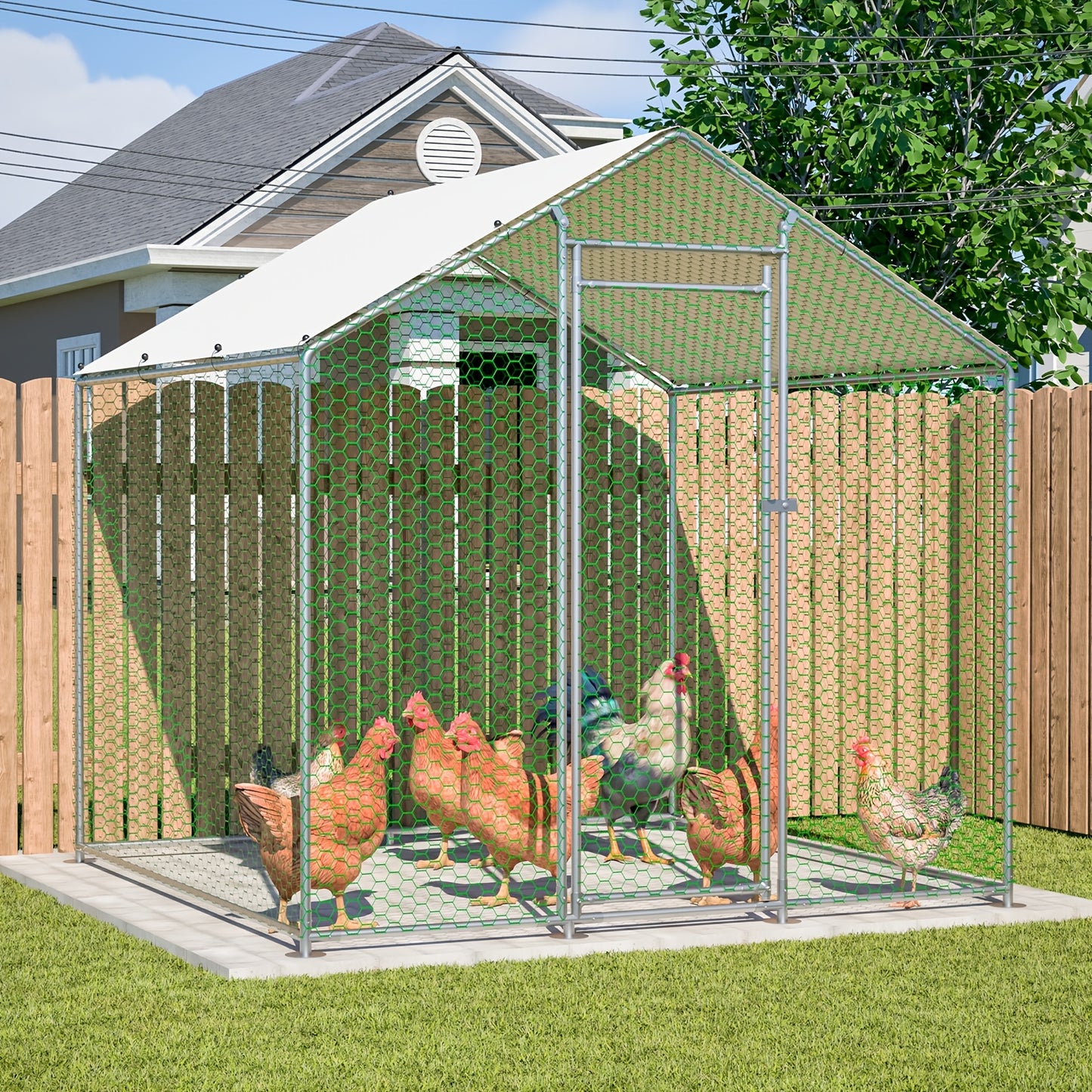 Kippenhok – Kippenren – Buitenren – Dierenren – Pluimveeverblijf – 2x2 Meter – Gegalvaniseerd Stalen Frame – Waterdichte PE Hoes