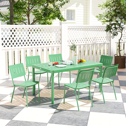 Tuinset – Tuinmeubel – Buitenmeubilair – Bistroset – Eettafelset – Groen – 7-delig – 150 cm Lattenblad – Roestvrij Gepoedercoat Staal