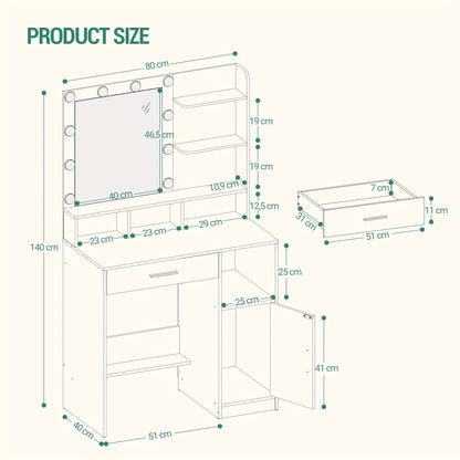 Kaptafel – Make-up tafel – Toiletmeubel – Schminktafel – Visagie tafel – Met 10 LED Lampen – 3 Verstelbare Lichtstanden – Zwart