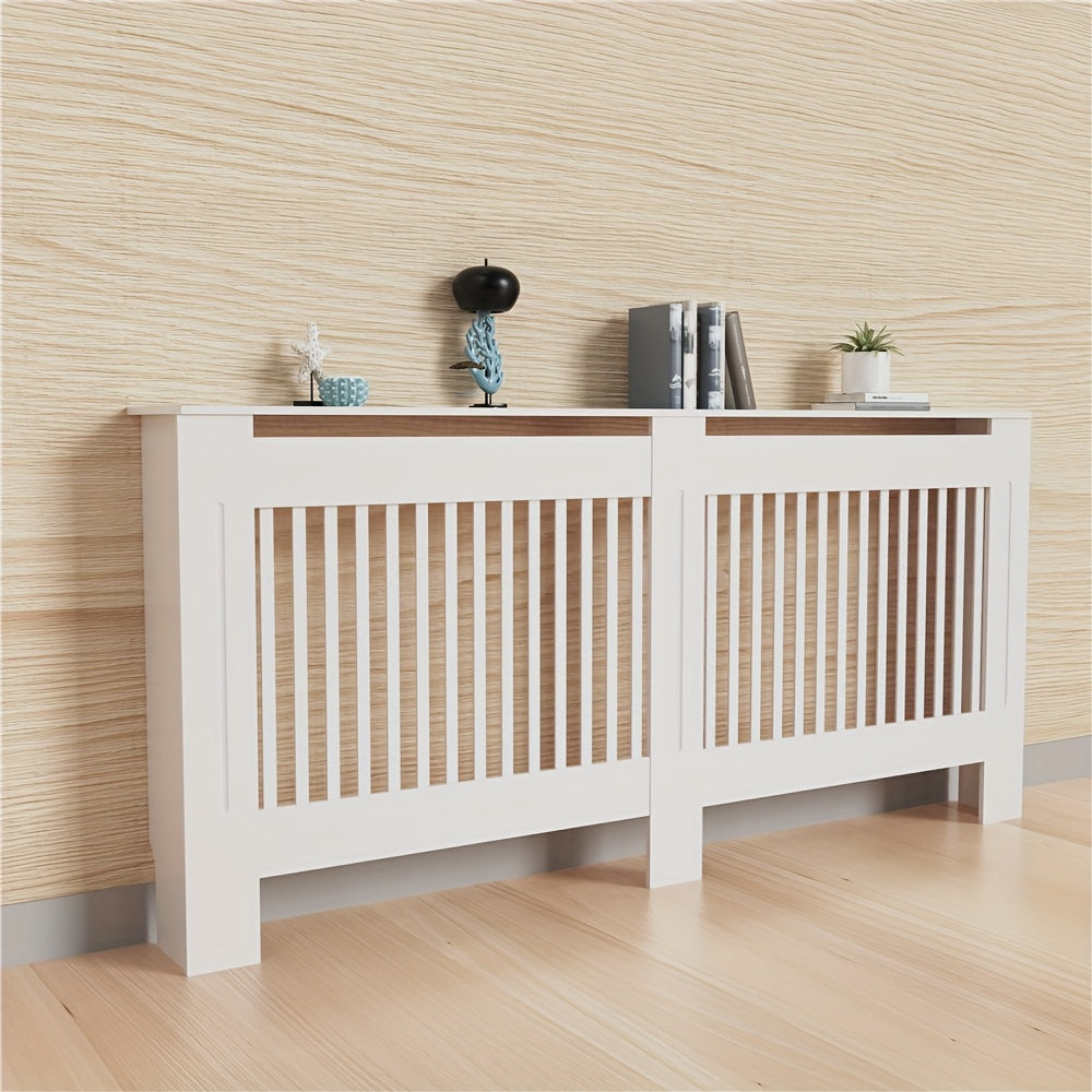 Radiatorombouw – Radiatorkast – Verwarmingsdeksel – Radiatorbekleding – Radiatorafdekking – Wit Houten Design – 100 cm Hoog – 3,2 Cu Ft Opbergruimte – Ventilerend Lamellenpatroon