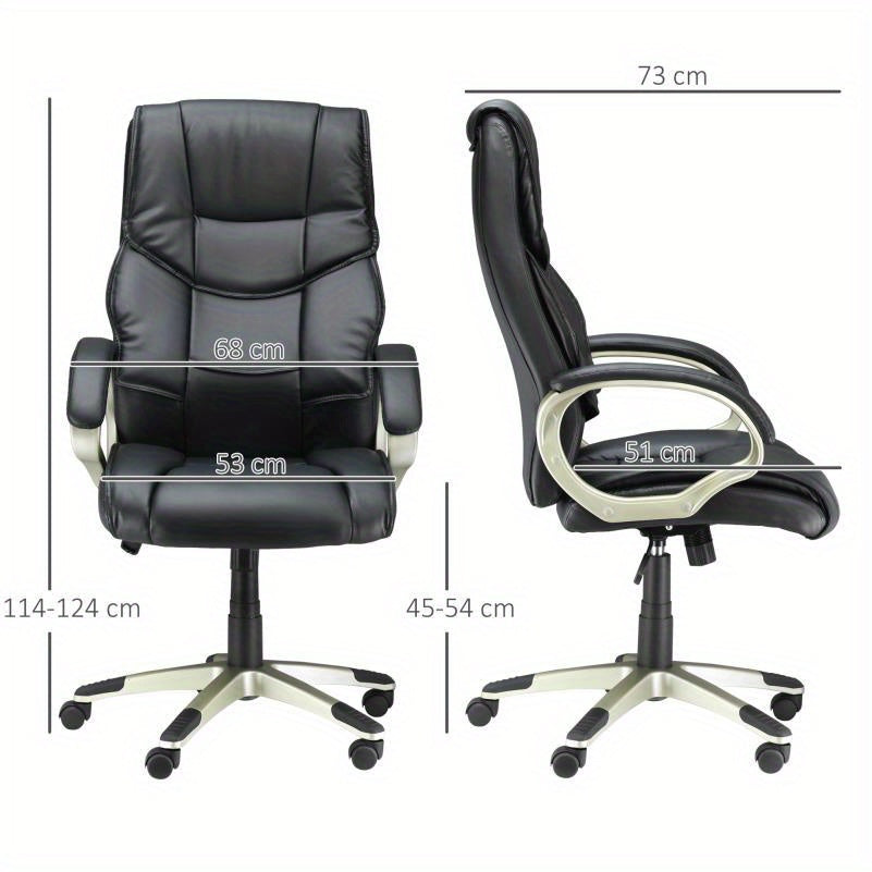Bureaustoel – Ergonomische Stoel – Office Chair – Draaistoel – Bureaustoelen – Verstelbare Hoogte 114-124 cm – Zwarte Kunstleren Bekleding & Stevig PVC Frame