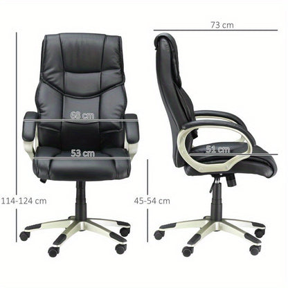 Bureaustoel – Ergonomische Stoel – Office Chair – Draaistoel – Bureaustoelen – Verstelbare Hoogte 114-124 cm – Zwarte Kunstleren Bekleding & Stevig PVC Frame