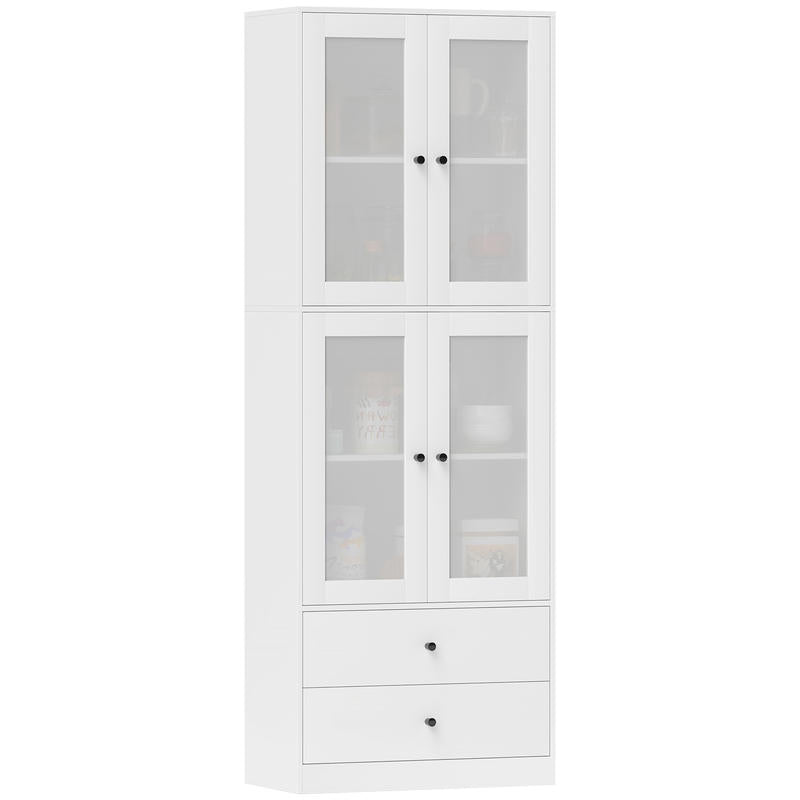 Kitchen Cabinet with Drawers And Glass Doors, Melamine Surface, White