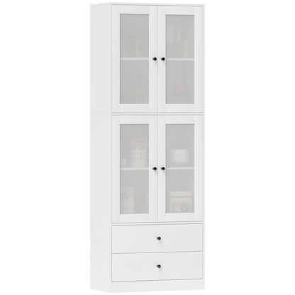 Kitchen Cabinet with Drawers And Glass Doors, Melamine Surface, White