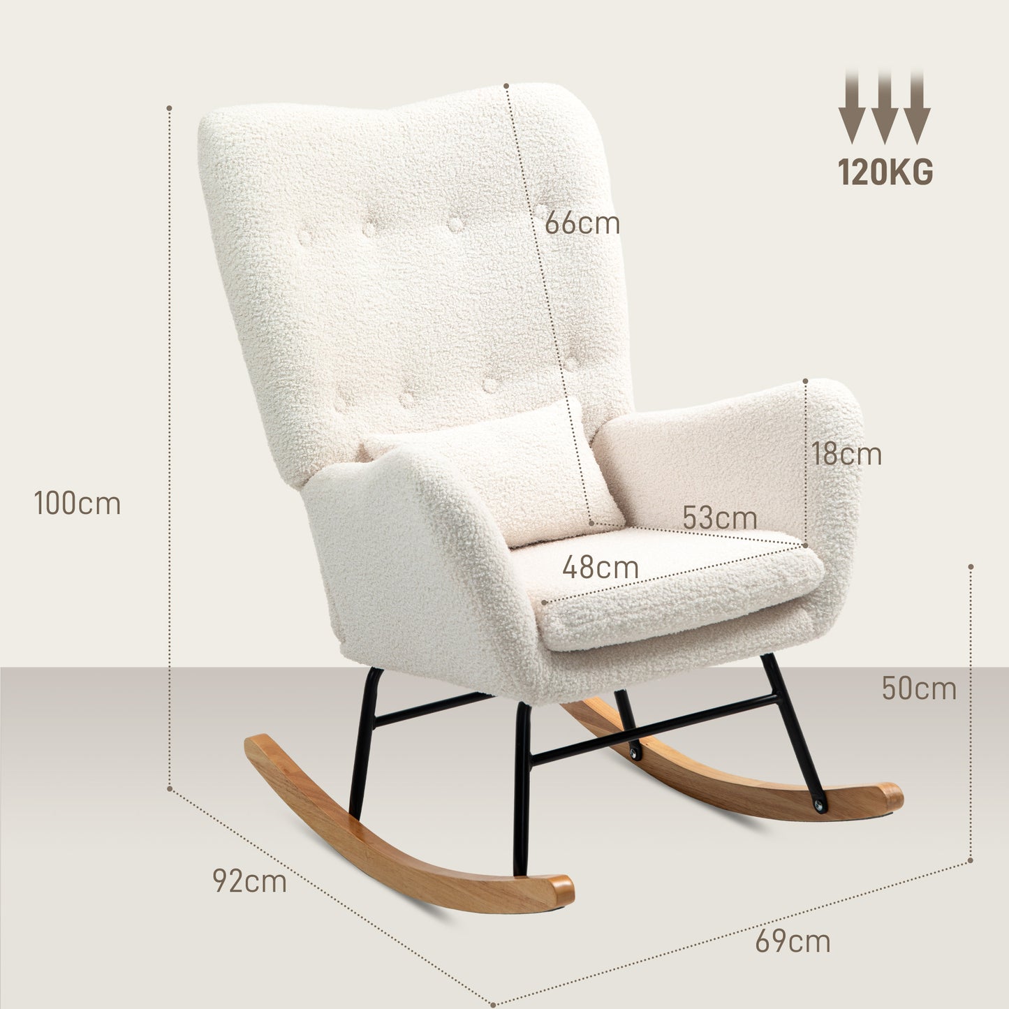 Schommelstoel – Rocking Chair – Relaxstoel – Fauteuil – Stoel – Teddy Stof – Houten Poten – Verstelbare Rugleuning