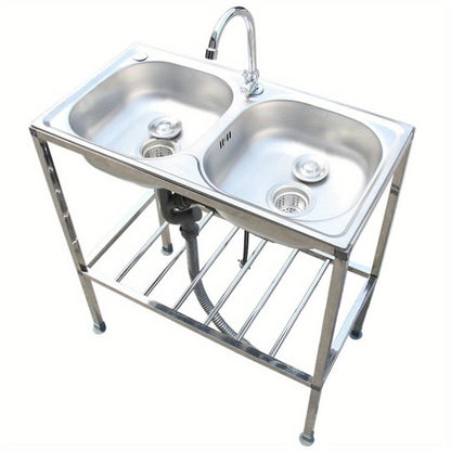 Dubbele Spoelbak – RVS Spoelbak – Keukenspoelbak – Garage Spoelbak – Tuinspoelbak – 75x40x83 cm – Roestvrij Staal – Warm- en Koudwaterkranen