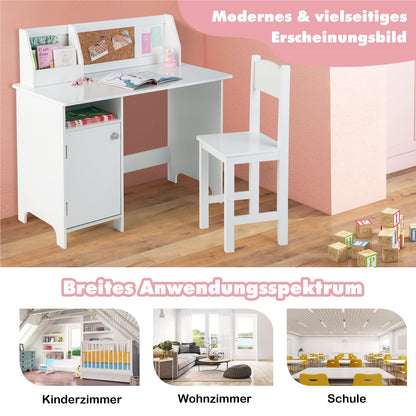 Kinderbureau – Bureautje – Studietafel – Kindertafel – Bureau Set – Inclusief Stoel – Met Boekenkast & Magnetisch Bord – Wit – Ergonomisch Design – Duurzaam MDF Hout