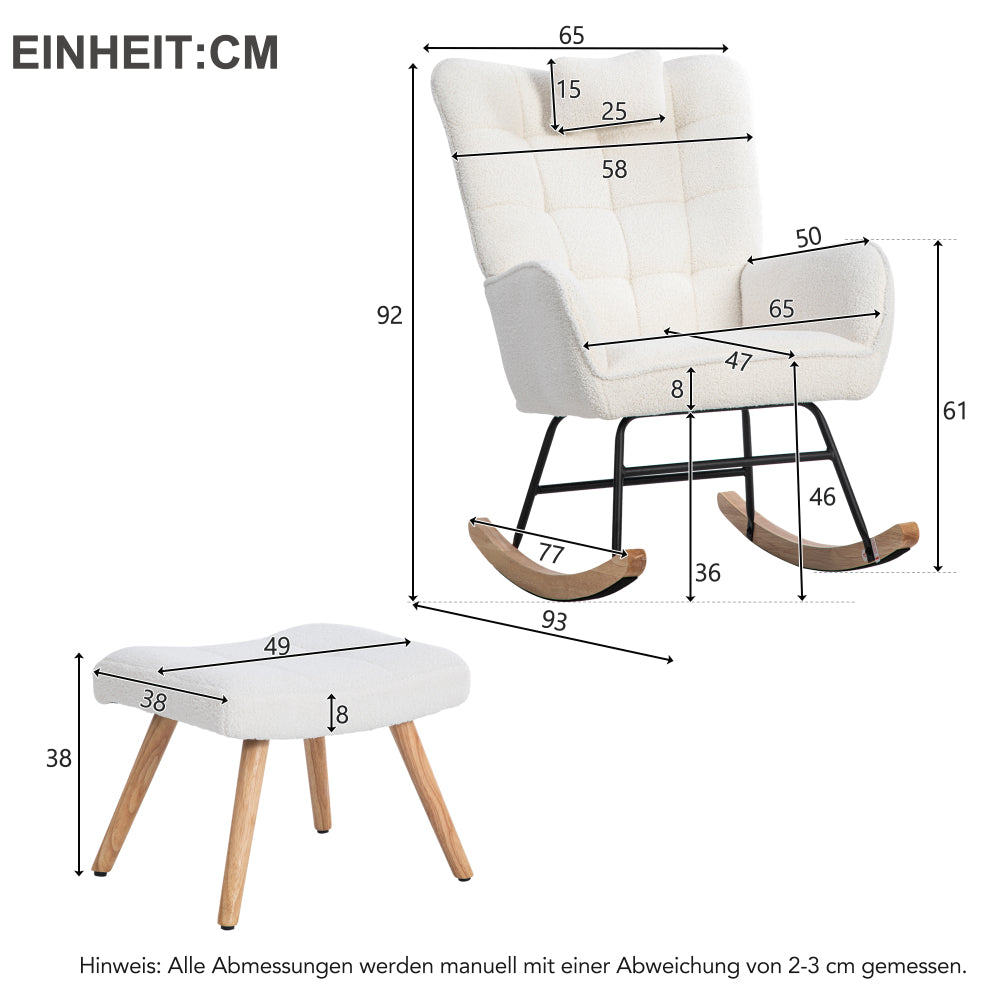 Relaxstoel – Fauteuil – Loungestoel – Schommelstoel – Draaifauteuil – Witte Relaxstoel Met Voetensteun – Breed Zitvlak 65 cm – Stevige Schommelmechaniek Met Hoofdsteun