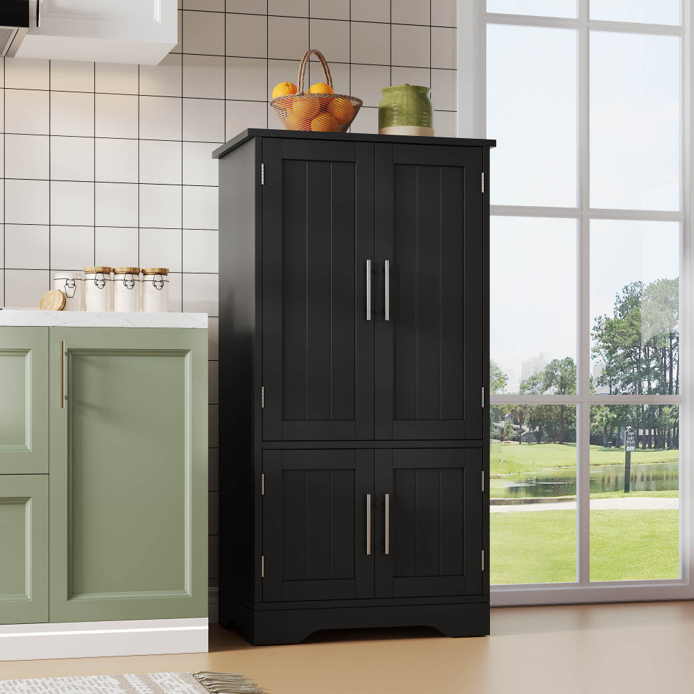 Modern Black Metal Sideboard with Large 4-Door Storage Unit & Adjustable Shelves - Heavy-Duty Floor-Standing Cabinet with Spacious Doors, 120x60x40cm, Sturdy Metal Construction for Kitchen, Dining Room, Living Room - Space-Sa