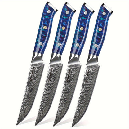 Steakmessen Set – Vleesmessen – Tafelmessen – Keukenmessen – Dinermessen – Ultra scherp – Damascus staal – 12,7 cm lemmet – Kunsthars jadegroen handvat