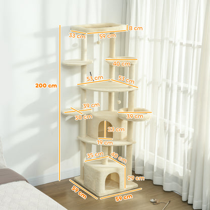 Krabpaal – Krabpaal Voor Katten – Krabmeubel – Kattenboom – Speelpaal Kat – Beige – 2 Meter Hoog – Stevige Constructie Met Kantelbeveiliging