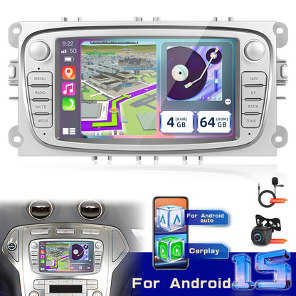 8 Cores 4+64GB Android 15 Car Radio for Ford Focus Mondeo C-MAX S-MAX for galaxy II Kuga 17.78 cm Wireless Carplay Radio with Android Car Mirror Link B-T FM/ RDS/ EQ/ DSP WiFi GPS Navigation Reversing, Car Entertainment Syste