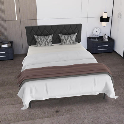 Bedframe – Eenpersoonsbed – Seniorenbed – Kinderbed – Logeerbed – Zwart Kunstleren Hoofdbord – Stevig Metalen Lattenbodem 90x200 cm