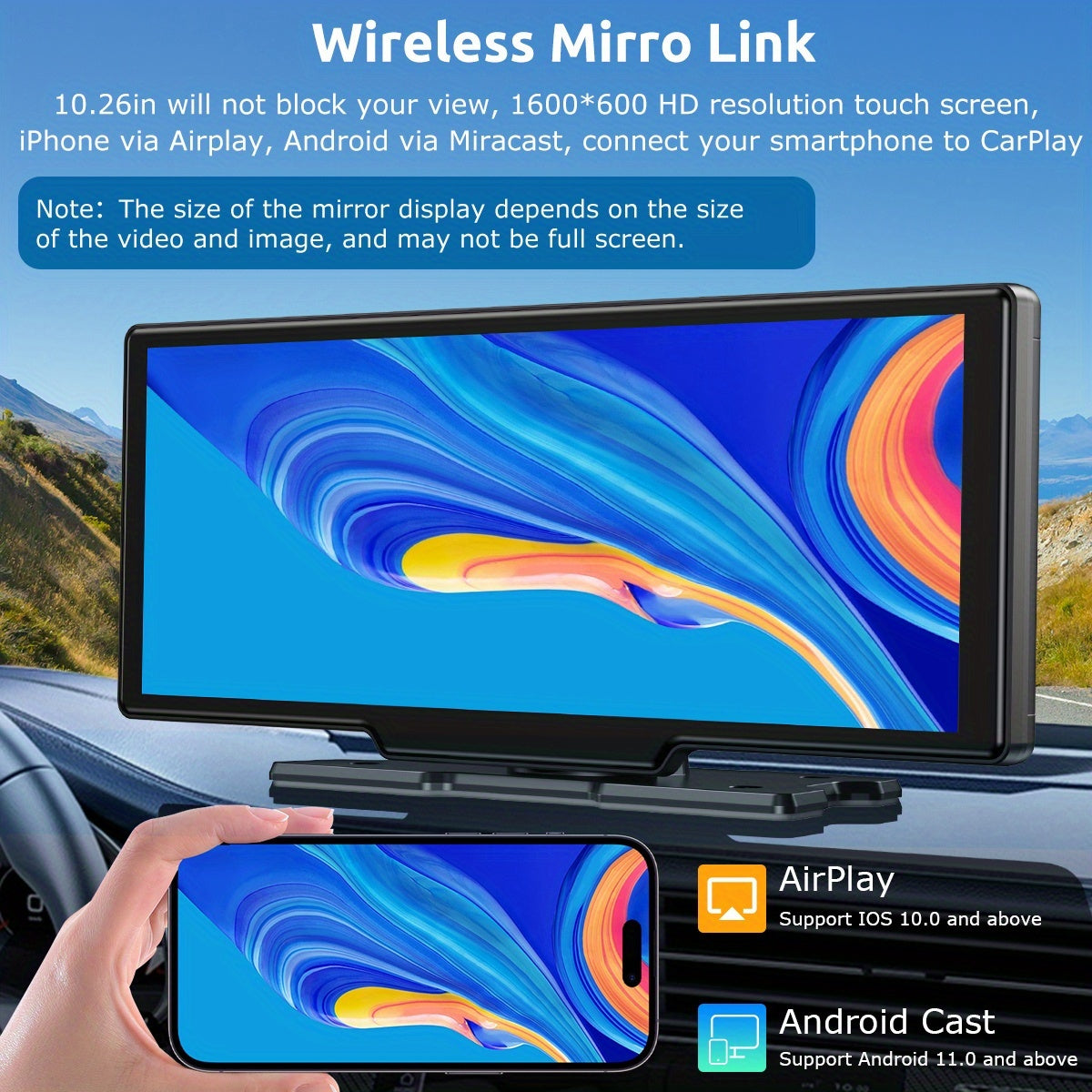 10,26-inch Touchscreen Autostereo – Carplayer – Multimedia Systeem – Navigatiesysteem – Android Auto Headunit – Draadloze CarPlay – 4K Dashcam – 1080P Achteruitrijcamera