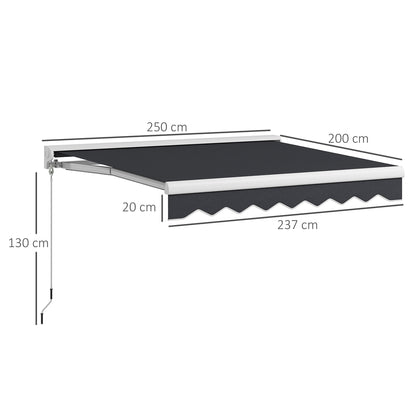 Uitvalscherm – Zonnescherm – Terrasscherm – Markies – Luifel – Elektrisch en Handmatig – Aluminium Frame en Afstandsbediening 2,5x2m Grijs