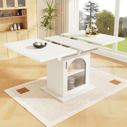 Uittrekbare Eettafel – Uitklaptafel – Klaptafel – Keukentafel – Tafel Met Opbergruimte – Wit – 140x80 cm – Drie Opslagniveaus
