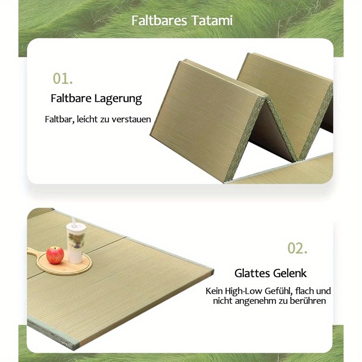 Turnmat – Gymnastiekmat – Vloermat – Opvouwbare Mat – Tatamimat – Natuurlijke Grasvezels – Comfortabel & 200x100x3,5 cm