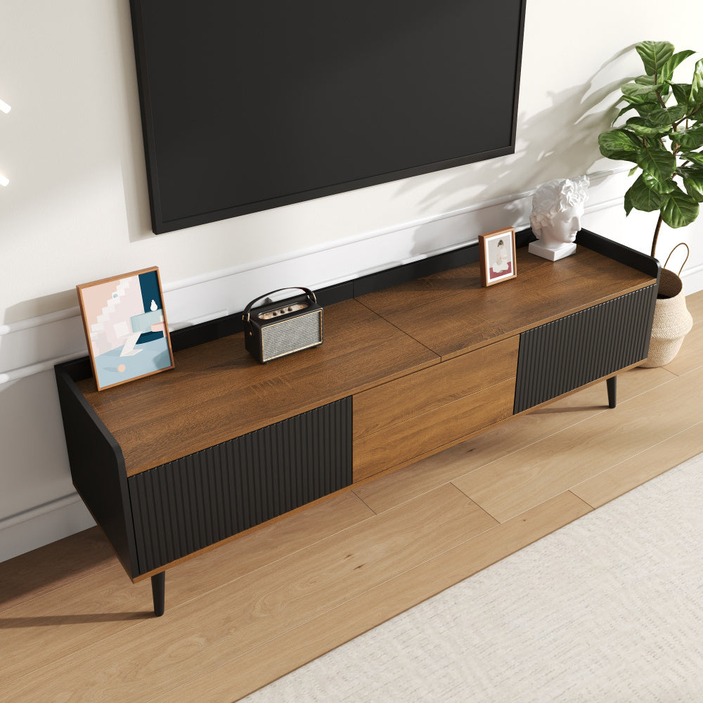 Tv-meubel – Tv-kast – Tv-stand – Dressoir – Media-kast – Compact Design – Zwart & Natuurlijk Hout – 160x39x49,5 cm – Duurzame Constructie