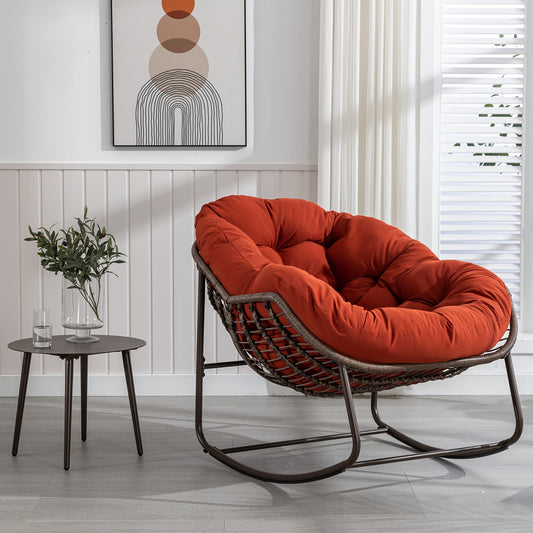 Schommelstoel Rattan – Schommelstoel Buiten – Hangstoel Buiten – Relaxstoel Tuin – Tuinstoel Orange – Weerbestendig Rattan – Comfortabele Kussens