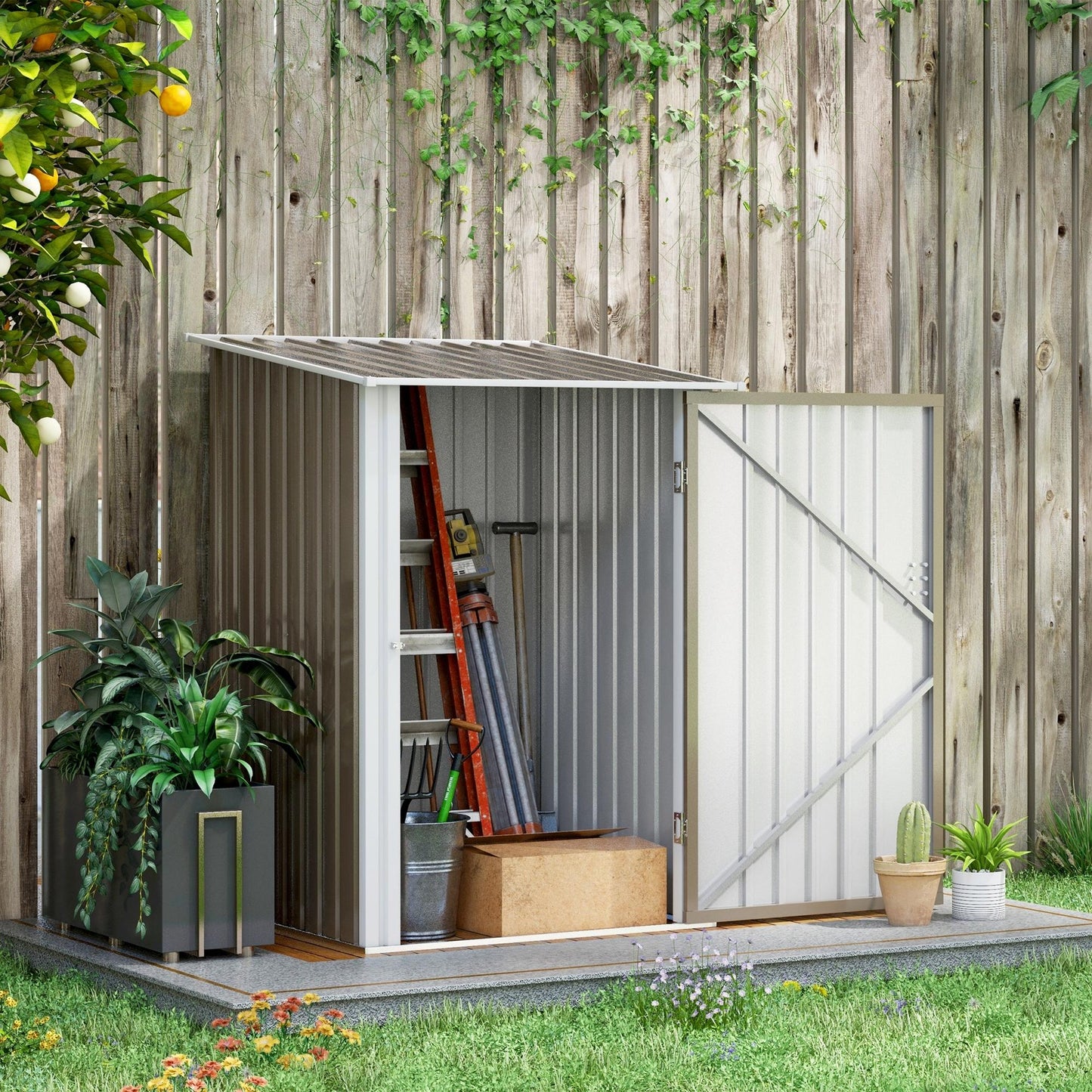 Tuinkast – Tuinschuur – Opslagruimte – Buitenberging – Tuinhok – Compacte 1m² Opbergruimte – Weerbestendig Gegolfd Staal – Afsluitbare Deur Chestnut