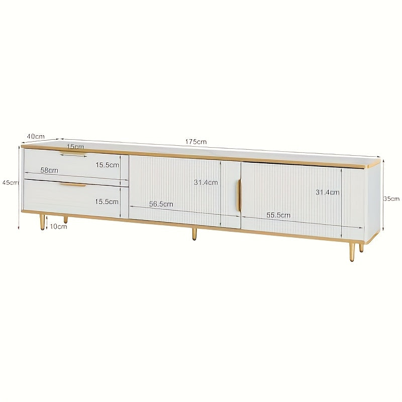 Tv Meubel – Tv Kast – Tv Stand – Tv Console – Entertainment Unit – Wit-Gouden Design – 2 Kasten & 2 Lades – Duurzaam Niet-Houten Materiaal