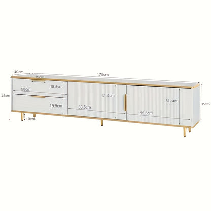 Tv Meubel – Tv Kast – Tv Stand – Tv Console – Entertainment Unit – Wit-Gouden Design – 2 Kasten & 2 Lades – Duurzaam Niet-Houten Materiaal