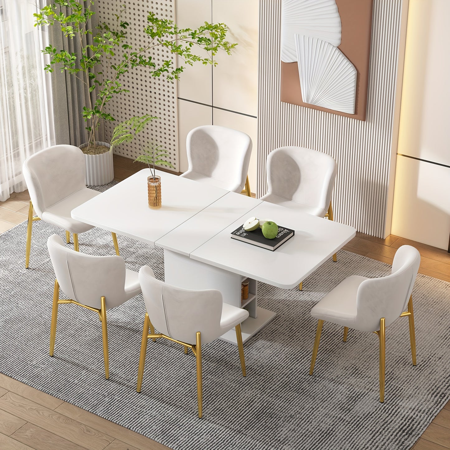 Eetkamerstoel – Stoel – Zitelement – Fauteuil – Luxe stoel – 6-delige Set Beige – Metalen Frame – Comfortabele Ergonomische Zit