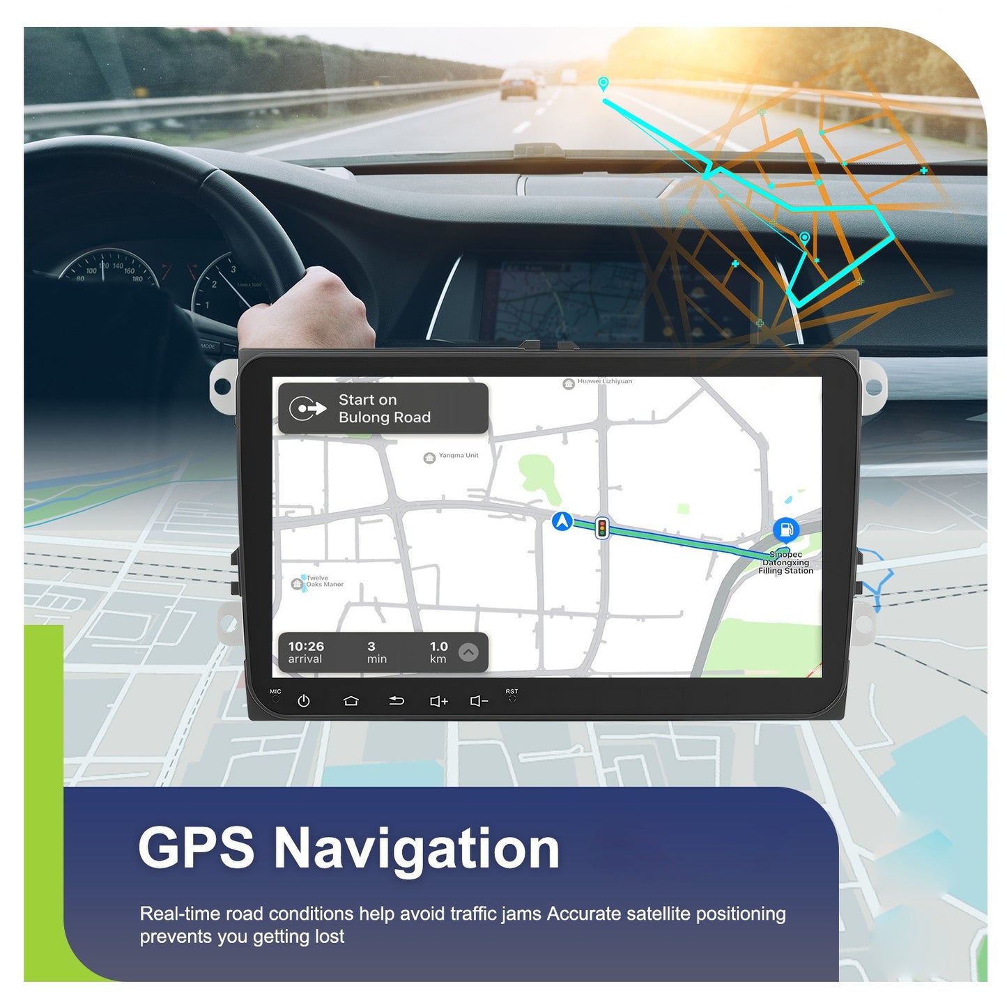 PODOFO 22.86cm Android 15 Car Radio for VW Golf, Tiguan, Caddy, Touran, Seat - 8Core/4G, 64GB, Wireless CarPlay, GPS, WiFi, 2 USB Ports, AHD Reversing Camera, Split Screen, 4K Video Support, Vehicle Audio Upgrade, Modern Car