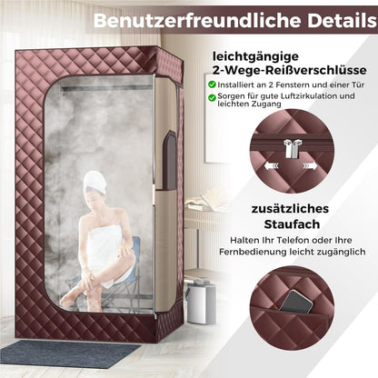 Sauna Tent – Stoombad – Infrarood Sauna – Wellness Tent – Home Spa – Instelbare Temperatuur 35-63°C – Inclusief Stoel en Voetmassager Bruin