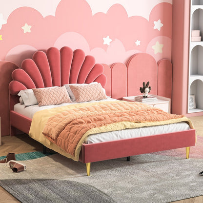 Tweepersoonsbed – Bedframe – Bed – Slaapbed – Lattenbodem – Fluwelen Bekleding – 140x200 cm – Gepolsterd Hoofdbord – Stabiel Houten Frame