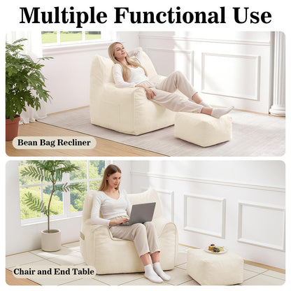 Zitzak – Relaxzetel – Loungestoel – Fauteuil – Poef – Beige – Ergonomisch Ontwerp Met Memory Foam – Afneembare Wasbare Corduroy Hoes