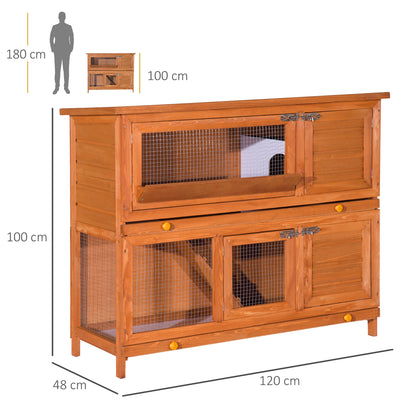 Konijnenhok – Kippenhok – Dierverblijf – Buitenhok – Duurzaam – 2-laags Design – Massief Dennenhout – Weerbestendig Dak – 120x48x100 cm – Met Hooiruif en Open Dak