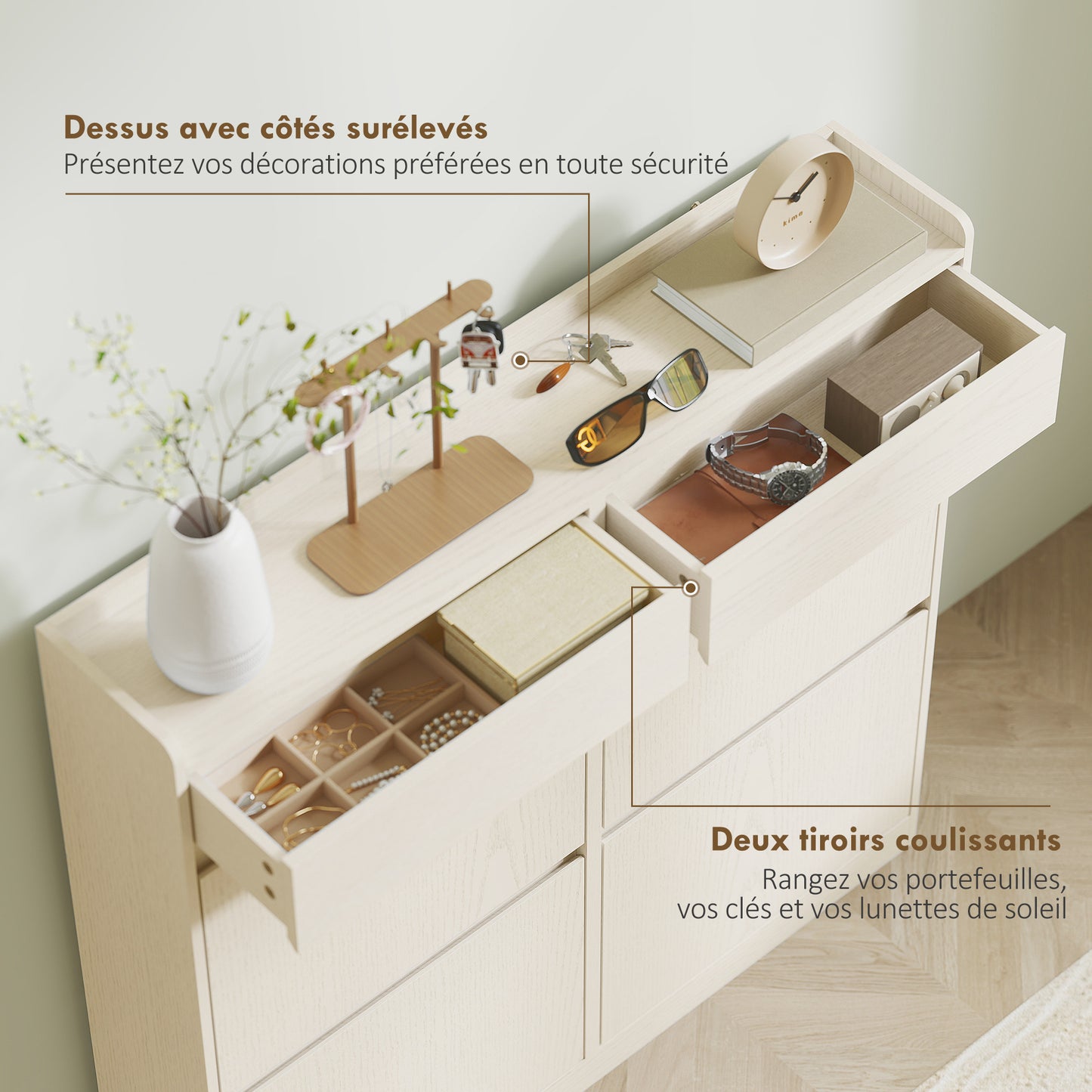 HOMCOM 8-Pair Shoe Cabinet, Narrow Shoe Cabinet, Entryway Furniture with 2 Sliding Drawers And 4 Foldable Drawers, for Hallway And Entryway, 98 X 19.2 X 95.3 Cm, White