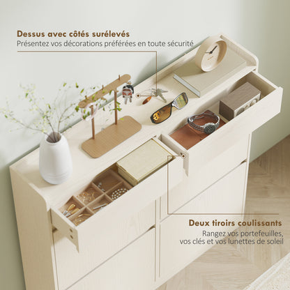 HOMCOM 8-Pair Shoe Cabinet, Narrow Shoe Cabinet, Entryway Furniture with 2 Sliding Drawers And 4 Foldable Drawers, for Hallway And Entryway, 98 X 19.2 X 95.3 Cm, White