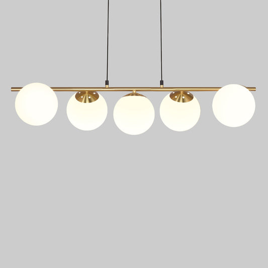 Hanglamp – Pendellamp – Plafondlamp – Glazen Lamp – Eettafellamp – Goudkleurig – Verstelbare Hoogte Tot 150 cm – Melkglas Zachte Lichtverspreiding