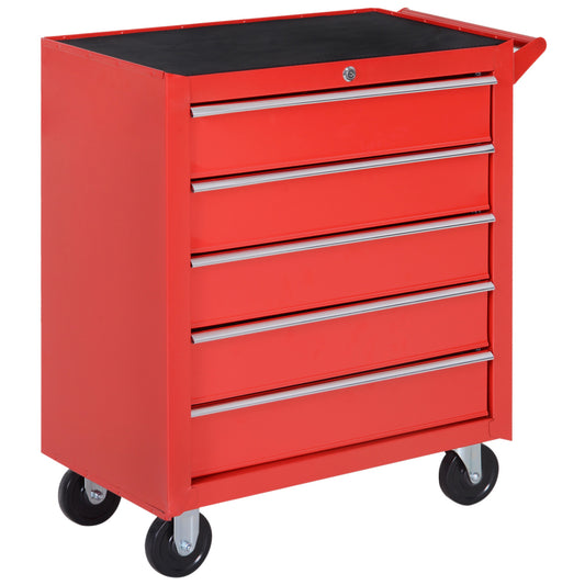 Gereedschapswagen – Werkplaatswagen – Werkzeugwagen – Toolcart – Werkbank op Wielen – 5 Lades – Lockable met 2 Sleutels – Stalen Frame – Krasbestendig – Rood