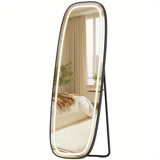 Verlichte Sieradenspiegel – Spiegelkast – Opbergkast – Sieradenkast – Make-up Spiegel – 160x50 cm Gebogen Design – 3 Lichtkleuren Touch Bedienung – Mat Zwart