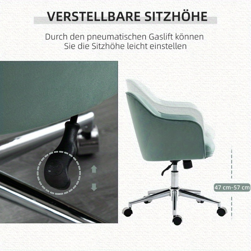 Retro bureaustoel – Bureaustoel – Werkstoel – Draaistoel – Studiebureaustoel – Groene stoffen bekleding – Verstelbare kantelfunctie – 360 graden draaibaar
